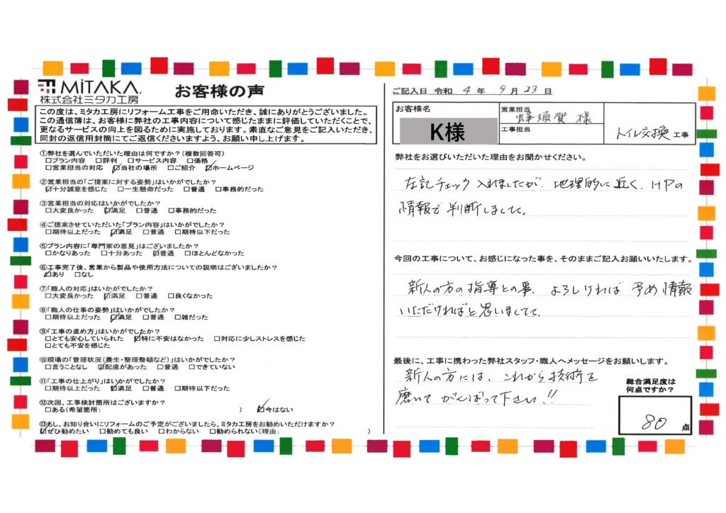 新人の方には、これから技術を磨いてがんばって下さい！！