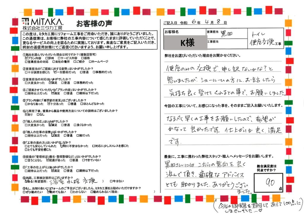 こちらの意向を良く汲んで頂き、適格なアドバイスとても助かりました。